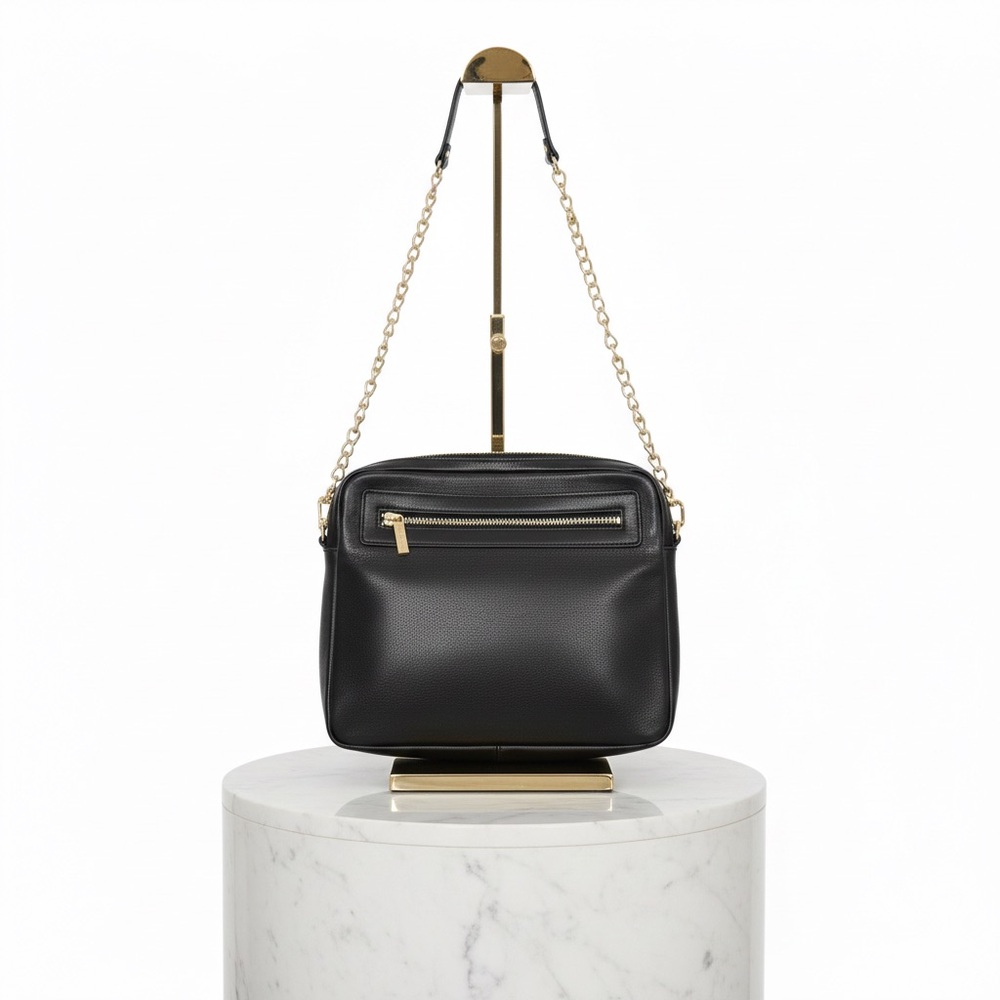 DANIER BLACK LEATHER CROSSBODY BAG CHAIN STRAP GOLD TONE HARDWARE